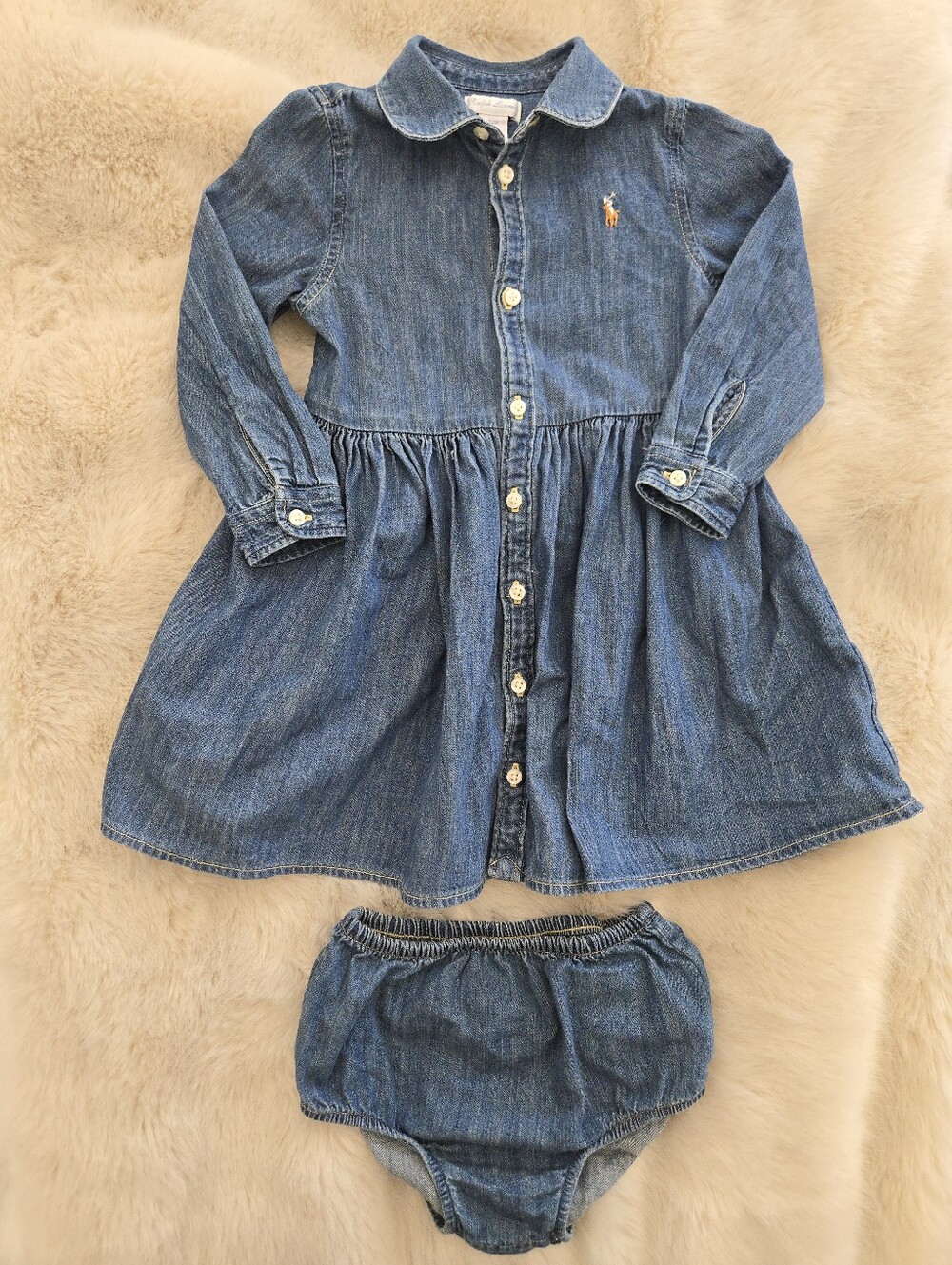 Ralph Lauren Baby Girls Denim Shirt Dress & Bloomer Set | 24 Months